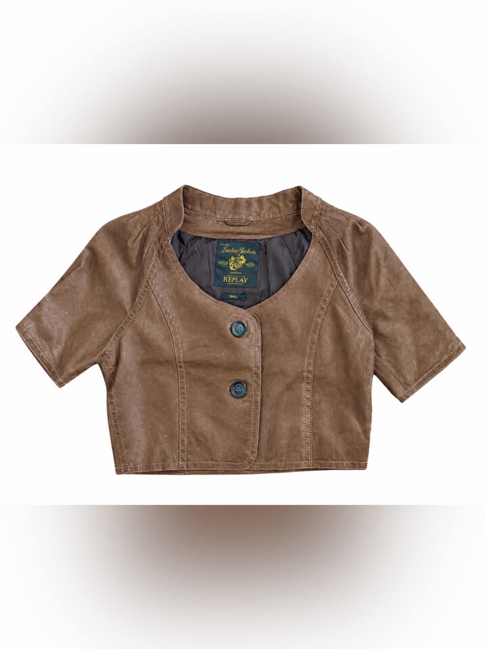 Replay Tan Cropped Leather Jacket - Size Small